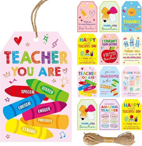 WorldBazaar End of Year Teacher Gift Tags 50Pcs Graduation Teacher Appreciation Thank You Label Tags with String Class School Summer Grads Holiday Party Supplies in Kuwait