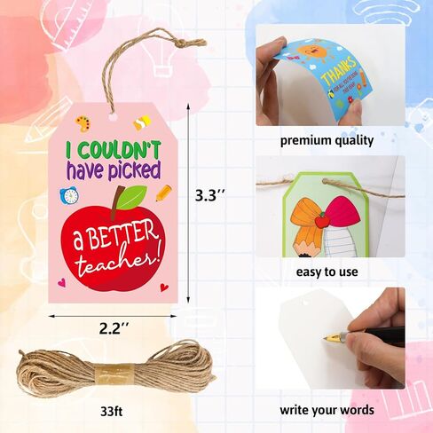 WorldBazaar End of Year Teacher Gift Tags 50Pcs Graduation Teacher Appreciation Thank You Label Tags with String Class School Summer Grads Holiday Party Supplies in Kuwait