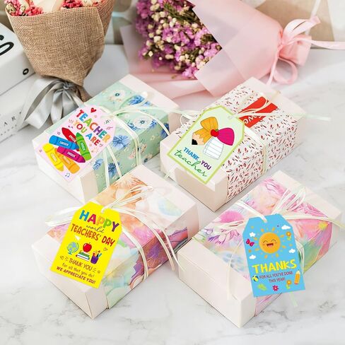 WorldBazaar End of Year Teacher Gift Tags 50Pcs Graduation Teacher Appreciation Thank You Label Tags with String Class School Summer Grads Holiday Party Supplies in Kuwait