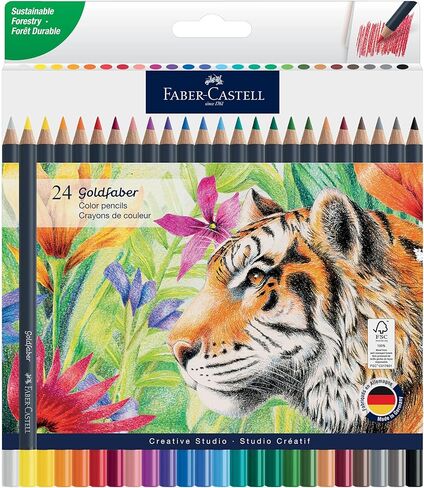 أقلام تلوين Faber-Castell Goldfaber: أقلام ملونة احترافية ذات وضع ناعم، وصبغة غنية، ونوى مقاومة للكسر، رائعة للمبتدئين والهواة والتلوين للبالغين (24 قطعة) in Kuwait