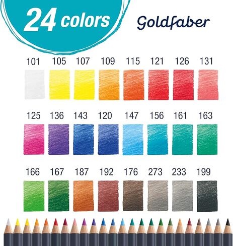 أقلام تلوين Faber-Castell Goldfaber: أقلام ملونة احترافية ذات وضع ناعم، وصبغة غنية، ونوى مقاومة للكسر، رائعة للمبتدئين والهواة والتلوين للبالغين (24 قطعة) in Kuwait