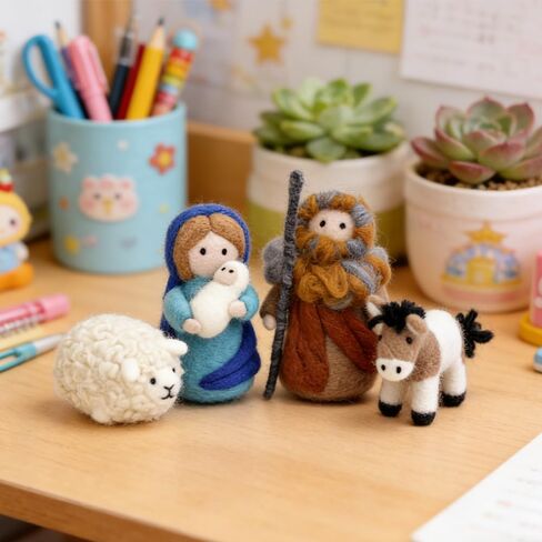 4PCS Needle Felting Art Kit DIY Crafts Mother's Day Hobby Kit with Felting Supplies Needles Wool and Tools for Beginners (Herder Couple,Sheep,Donkey) in Kuwait