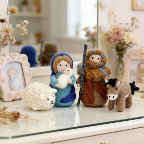 4PCS Needle Felting Art Kit DIY Crafts Mother's Day Hobby Kit with Felting Supplies Needles Wool and Tools for Beginners (Herder Couple,Sheep,Donkey) in Kuwait