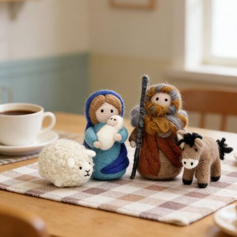 4PCS Needle Felting Art Kit DIY Crafts Mother's Day Hobby Kit with Felting Supplies Needles Wool and Tools for Beginners (Herder Couple,Sheep,Donkey) in Kuwait