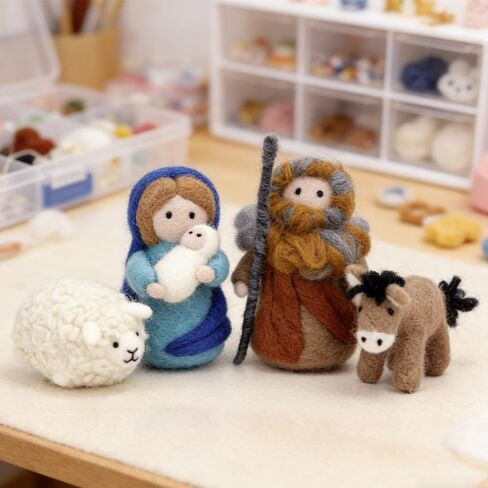 4PCS Needle Felting Art Kit DIY Crafts Mother's Day Hobby Kit with Felting Supplies Needles Wool and Tools for Beginners (Herder Couple,Sheep,Donkey) in Kuwait