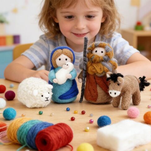4PCS Needle Felting Art Kit DIY Crafts Mother's Day Hobby Kit with Felting Supplies Needles Wool and Tools for Beginners (Herder Couple,Sheep,Donkey) in Kuwait