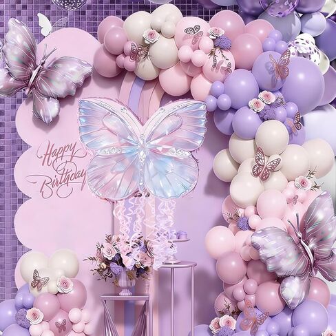 Butterfly Pinata Set - Purple Crystal Butterfly Pull String Piñata with Blindfold, Bat, Confetti for Birthday Fairy Party Decorations (16.1'') in Kuwait