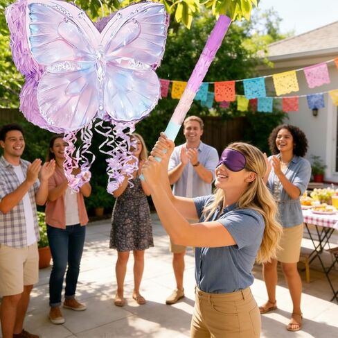 Butterfly Pinata Set - Purple Crystal Butterfly Pull String Piñata with Blindfold, Bat, Confetti for Birthday Fairy Party Decorations (16.1'') in Kuwait