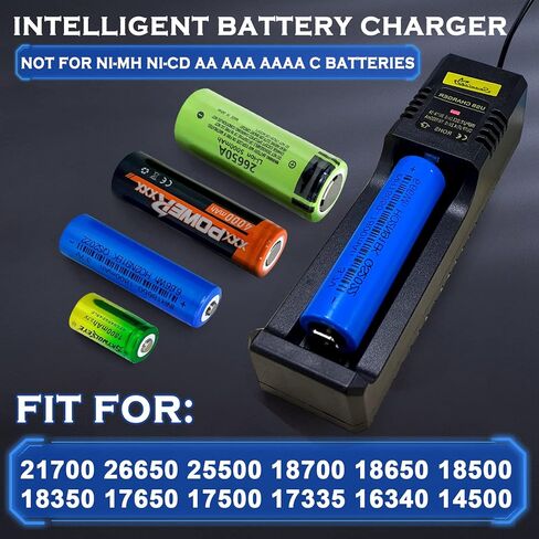 18650 Battery Charger,Single-Slot Intelligent Universal 18650 Charger for 3.7V Lithium Li-ion 18650,26650,18500,18350,21700 Rechargeable Battery (not Including Battery) in Kuwait