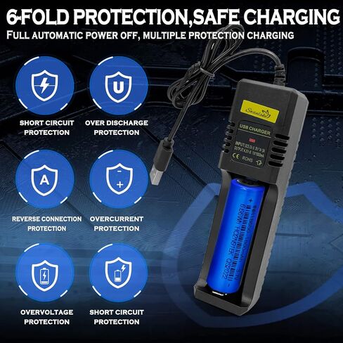 18650 Battery Charger,Single-Slot Intelligent Universal 18650 Charger for 3.7V Lithium Li-ion 18650,26650,18500,18350,21700 Rechargeable Battery (not Including Battery) in Kuwait