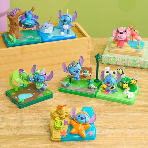HAPPY HAUL Disney Stitch Goes Wild Scene Setters، شخصية لعبة مفاجئة قابلة للتجميع في صندوق أعمى مع قاعدة ذات مناظر خلابة وإكسسوارات، بطول 7.62 سم، قطرة قصيرة المدى، للأعمار من 8 سنوات فما فوق in Kuwait