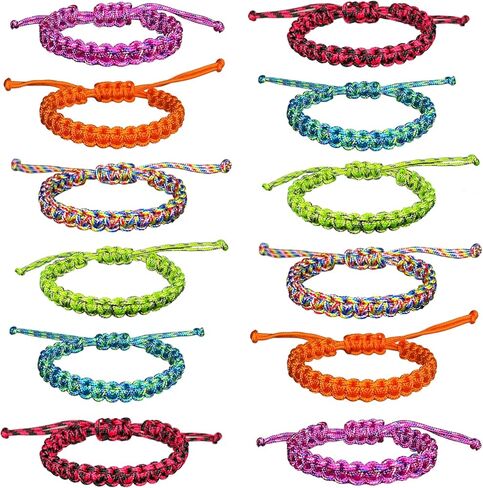 YANMIN 12pcs Braided Paracord Friendship Bracelets for Teen Boys Girls Handmade Adjustable Paracord Bracelet Tween Teenager Birthday Party Favors Goody Bag Fillers Carnival Camping Gifts in Saudi Arabia