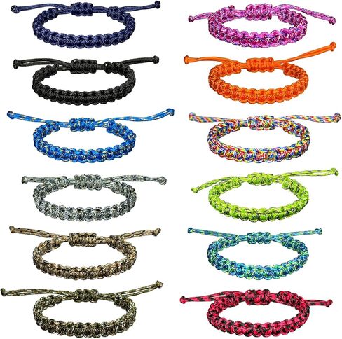 YANMIN 12pcs Braided Paracord Friendship Bracelets for Teen Boys Girls Handmade Adjustable Paracord Bracelet Tween Teenager Birthday Party Favors Goody Bag Fillers Carnival Camping Gifts in Saudi Arabia