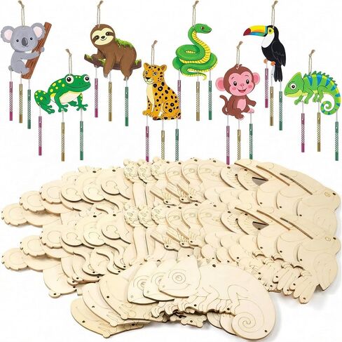 Blueweenly 32 Set 2026 VBS Crafts Painting Kits for Kids, Wood Rainforest Animals Wind Chime Kit Make Your Own Tropical Rainforest DIY Wood Arts for Sunday School Church Summer Activities in Kuwait