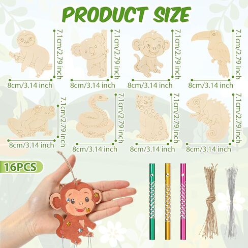 Blueweenly 32 Set 2026 VBS Crafts Painting Kits for Kids, Wood Rainforest Animals Wind Chime Kit Make Your Own Tropical Rainforest DIY Wood Arts for Sunday School Church Summer Activities in Kuwait