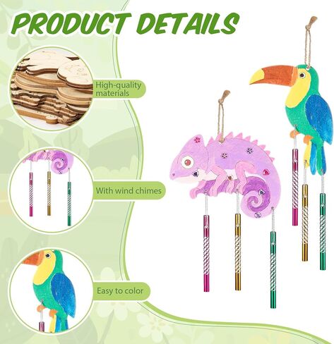Blueweenly 32 Set 2026 VBS Crafts Painting Kits for Kids, Wood Rainforest Animals Wind Chime Kit Make Your Own Tropical Rainforest DIY Wood Arts for Sunday School Church Summer Activities in Kuwait