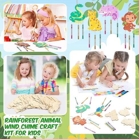 Blueweenly 32 Set 2026 VBS Crafts Painting Kits for Kids, Wood Rainforest Animals Wind Chime Kit Make Your Own Tropical Rainforest DIY Wood Arts for Sunday School Church Summer Activities in Kuwait