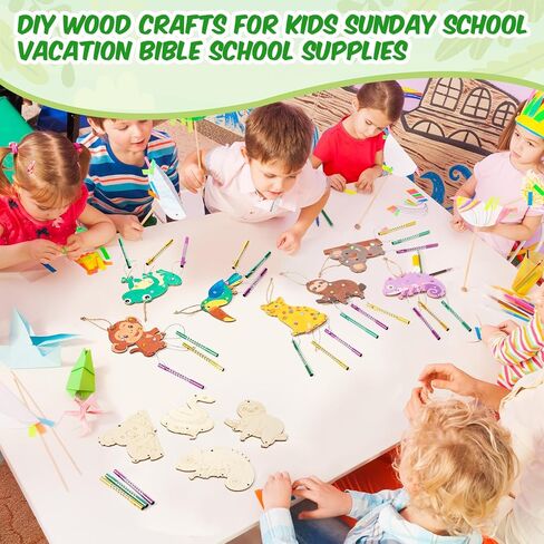 Blueweenly 32 Set 2026 VBS Crafts Painting Kits for Kids, Wood Rainforest Animals Wind Chime Kit Make Your Own Tropical Rainforest DIY Wood Arts for Sunday School Church Summer Activities in Kuwait