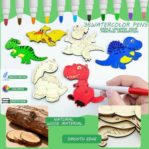12 Pack Dinosaur Party Favors, Wooden Painting Kit Art and Crafts for Kids Dino Painting Toys Birthday Party Return Gifts Goodie Bag Filler Pinata Stuffer Classroom Prizes Wood Keychain Paintable Kit in Kuwait