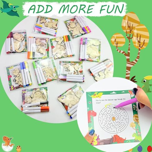 12 Pack Dinosaur Party Favors, Wooden Painting Kit Art and Crafts for Kids Dino Painting Toys Birthday Party Return Gifts Goodie Bag Filler Pinata Stuffer Classroom Prizes Wood Keychain Paintable Kit in Kuwait