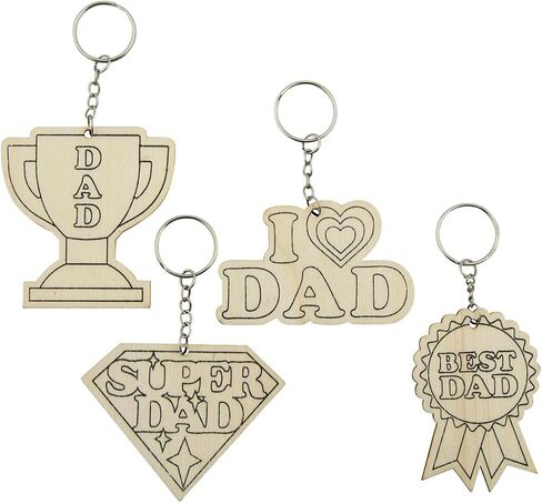 Fun Express Unfinished Wood Crafts Blank Keychains for Kids - DIY Wooden Keychain Blanks to Paint | Best Dad Ever Color Your Own Wood Blanks for Sunday School Party Crafts in Kuwait