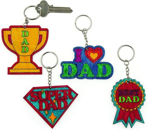 Fun Express Unfinished Wood Crafts Blank Keychains for Kids - DIY Wooden Keychain Blanks to Paint | Best Dad Ever Color Your Own Wood Blanks for Sunday School Party Crafts in Kuwait