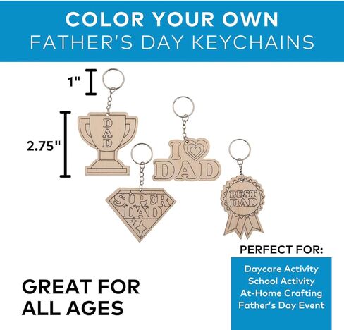 Fun Express Unfinished Wood Crafts Blank Keychains for Kids - DIY Wooden Keychain Blanks to Paint | Best Dad Ever Color Your Own Wood Blanks for Sunday School Party Crafts in Kuwait