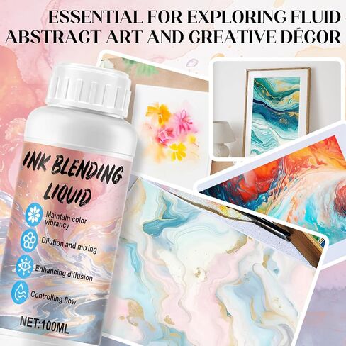 JAOJAO Alcohol Ink Blending Solution, 100ml Ink Medium Liquid with Water Pen for Art Painting, Resin, Fluid Art Supplies in Kuwait