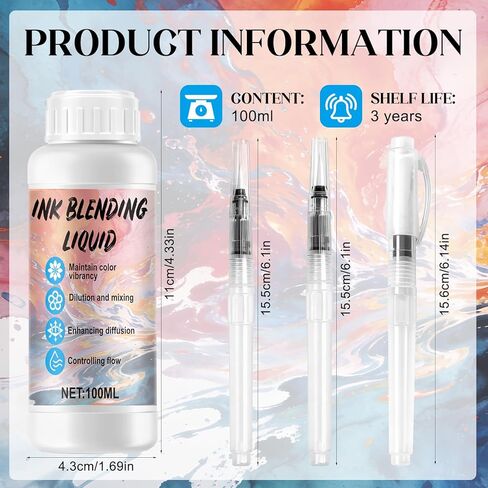 JAOJAO Alcohol Ink Blending Solution, 100ml Ink Medium Liquid with Water Pen for Art Painting, Resin, Fluid Art Supplies in Kuwait