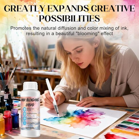 JAOJAO Alcohol Ink Blending Solution, 100ml Ink Medium Liquid with Water Pen for Art Painting, Resin, Fluid Art Supplies in Kuwait