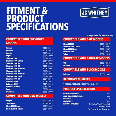 مجموعة سلسلة توقيت المحرك JC Whitney JFBAJCWTCK00049 مع شداد - تناسب OHV V8 4.8L 5.3L 6.0L 6.2L - متوافقة مع شيفروليه سيلفرادو 1500 08-13، تاهو 07-14، جي إم سي سييرا 1500 07-13 in Kuwait