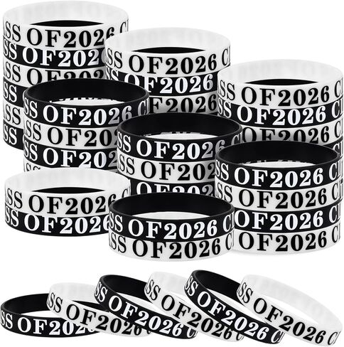CCINEE 36 Pcs Class of 2026Wristbands Graduation Silicone Wristbands Class of 2026 Congrats Grad Celebrating Bracelets for Teacher Student Graduates Party Favors (Black, White) in Kuwait