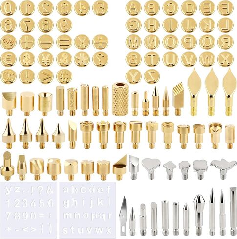 111 Pcs Wood Burning Tips and Stencils Kit,Wood Burning Letters, Numbers, Shapes and Symbols Tips for Pyrography Pen,DIY Embossing,Carving,Personalizing Crafts for Adults(Different Shape) in Kuwait