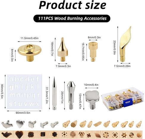 111 Pcs Wood Burning Tips and Stencils Kit,Wood Burning Letters, Numbers, Shapes and Symbols Tips for Pyrography Pen,DIY Embossing,Carving,Personalizing Crafts for Adults(Different Shape) in Kuwait