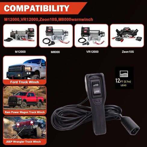 83665 وحدة تحكم عن بعد في ونش الشاحنة لـ WARN M8000 M12000 VR12000 Zeon 10S - متوافقة مع Ford Dodge Ram Power Wagon 5-Pin Plug-in Handheld Control مع كابل على شكل D بطول 12 قدمًا وقبضة مريحة in Kuwait