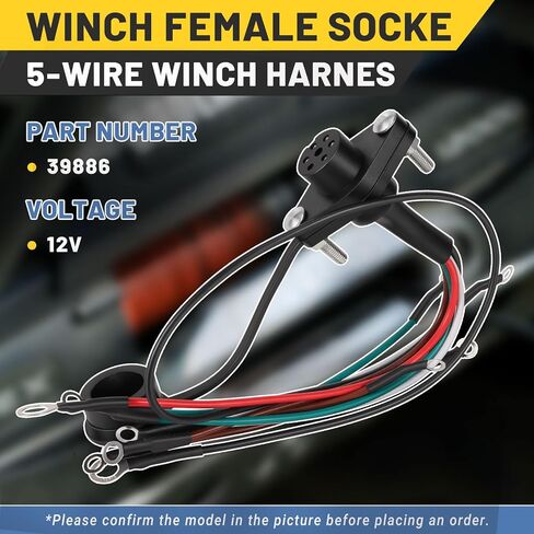 39886 5-Wire Winch Female Socket Assembly, 12V Remote Control Wiring Connector Harness Kit Fit for Badland 5000 12000 & WARN 5-Wire Truck Winches Solenoid Contactors Controller Plug in Kuwait