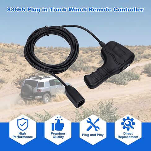 83665 Plug-in Truck Winch Remote Controller, Compatible with Warn M8000 M10000 M12000 Ford Jeep Wrangler Dodge Ram Power Wagon, 12Ft 5-Pin D-Shape Plug Ergonomic Grip, Fit for 3 or 5 Wire Round Plugs in Kuwait