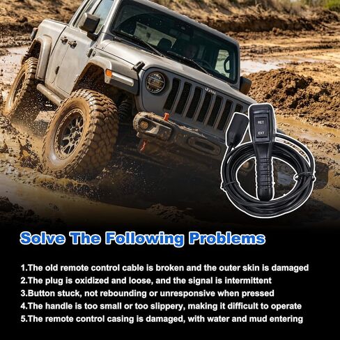 83665 Plug-in Truck Winch Remote Controller, Compatible with Warn M8000 M10000 M12000 Ford Jeep Wrangler Dodge Ram Power Wagon, 12Ft 5-Pin D-Shape Plug Ergonomic Grip, Fit for 3 or 5 Wire Round Plugs in Kuwait
