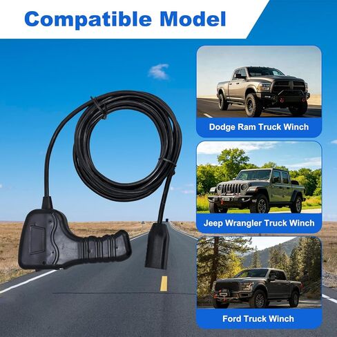 83665 Plug-in Truck Winch Remote Controller, Compatible with Warn M8000 M10000 M12000 Ford Jeep Wrangler Dodge Ram Power Wagon, 12Ft 5-Pin D-Shape Plug Ergonomic Grip, Fit for 3 or 5 Wire Round Plugs in Kuwait