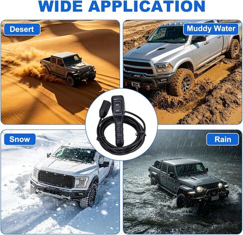 83665 Plug-in Truck Winch Remote Controller, Compatible with Warn M8000 M10000 M12000 Ford Jeep Wrangler Dodge Ram Power Wagon, 12Ft 5-Pin D-Shape Plug Ergonomic Grip, Fit for 3 or 5 Wire Round Plugs in Kuwait
