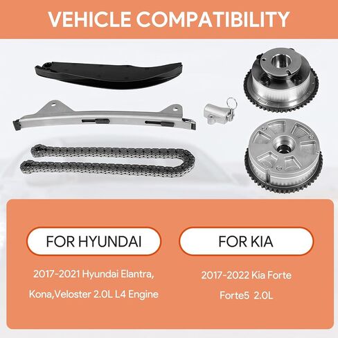 Timing Chain Kit Compatible with Hyundai Elantra Kona Veloster 2017-2021 2.0L L4 Engine and Compatible with Kia Forte Forte5 2017-2022 2.0L, 243502E700 243702E020 Intake & Exhaust Sprocket Kit in Kuwait