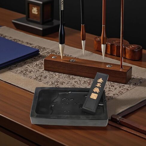 Ink Slab Stone Well, Scholar'S Study Must-Haves, Black Stone Rectangle Texture, Natural Stone Design, Students Ideal, for Beginners in Kuwait