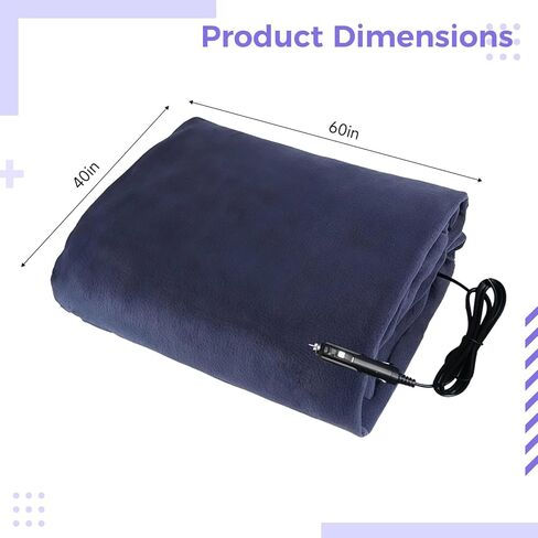 Generic Heated Blanket for Car, 12V Fleece Throw, 57.1 X 39.4 in, 3 Heat Levels, Dark Blue, Perfect for Car Or Home in Kuwait