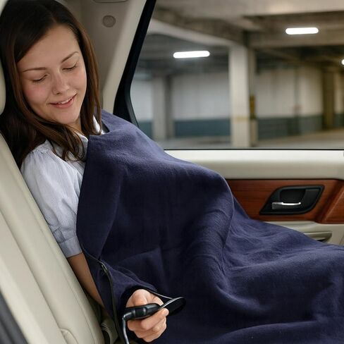Generic Heated Blanket for Car, 12V Fleece Throw, 57.1 X 39.4 in, 3 Heat Levels, Dark Blue, Perfect for Car Or Home in Kuwait