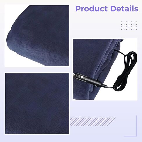 Generic Heated Blanket for Car, 12V Fleece Throw, 57.1 X 39.4 in, 3 Heat Levels, Dark Blue, Perfect for Car Or Home in Kuwait