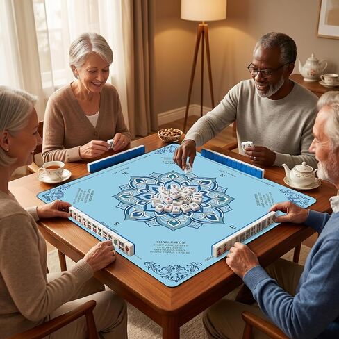 Blue Mahjong Mat for Table 3 Layer Thickened Non-Slip Noise Reducing American Mahjong Mat with Charleston Direction Guide Washable Foldable Mat for Mahjong, Poker, Board Games Dominoes and Card Games in Kuwait