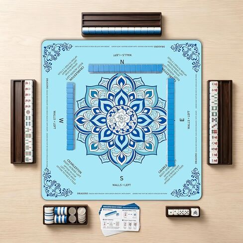 Blue Mahjong Mat for Table 3 Layer Thickened Non-Slip Noise Reducing American Mahjong Mat with Charleston Direction Guide Washable Foldable Mat for Mahjong, Poker, Board Games Dominoes and Card Games in Kuwait