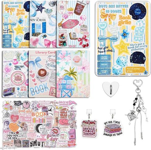 WOZEAH 6PCS Cardstock Inserts for Clear Case, 50PCS Stickers, Charm Chain & 2 Dust Plug Charms, 6.8"x4.8" E-Reader Decorating Accessories for Kindle Paper White 11th/12th Gen(Kit 4) in Saudi Arabia