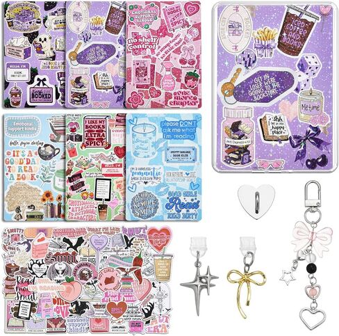 WOZEAH 6PCS Cardstock Inserts for Clear Case, 50PCS Stickers, Charm Chain & 2 Dust Plug Charms, 6.8"x4.8" E-Reader Decorating Accessories for Kindle Paper White 11th/12th Gen(Kit 4) in Saudi Arabia
