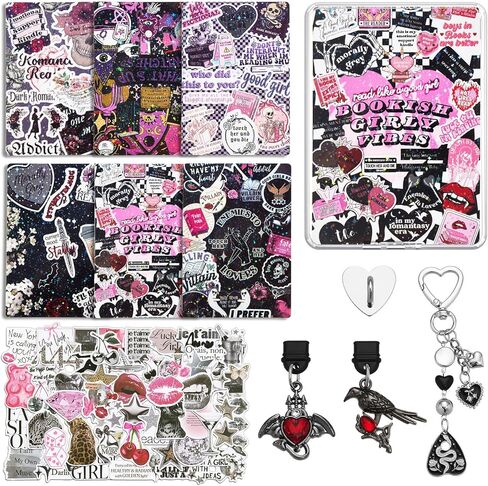 WOZEAH 6PCS Cardstock Inserts for Clear Case, 50PCS Stickers, Charm Chain & 2 Dust Plug Charms, 6.8"x4.8" E-Reader Decorating Accessories for Kindle Paper White 11th/12th Gen(Kit 4) in Saudi Arabia